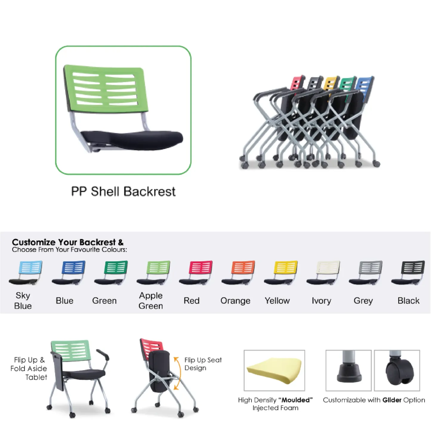 AXE 2 Foldable Training Chair with Armrest & Writing Tablet