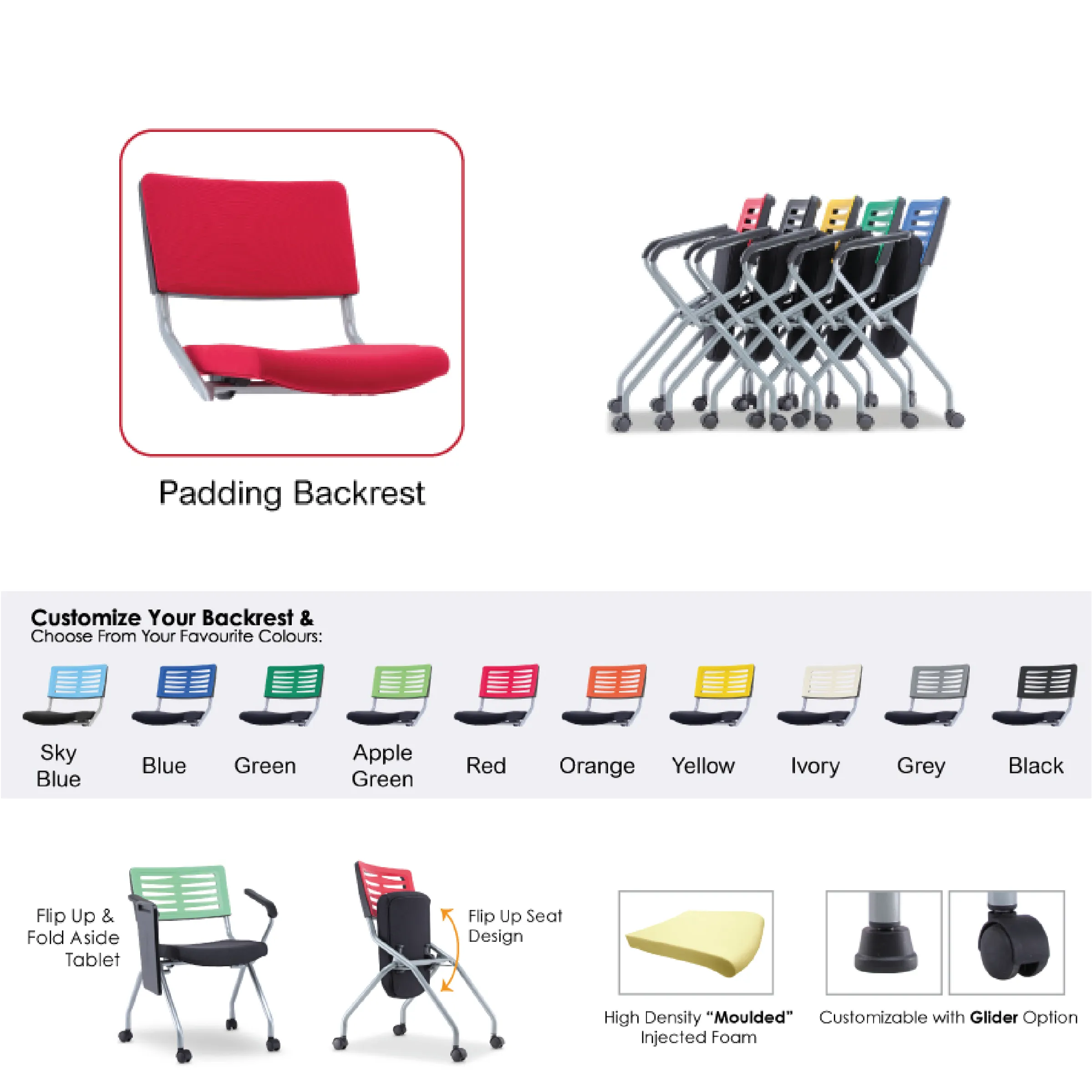 AXE 2 Foldable Training Chair with Armrest (Fabric Padding Backrest)