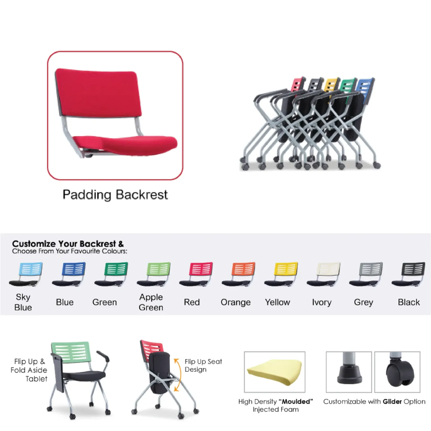 AXE 2 Foldable Training Chair with Armrest (Fabric Padding Backrest)