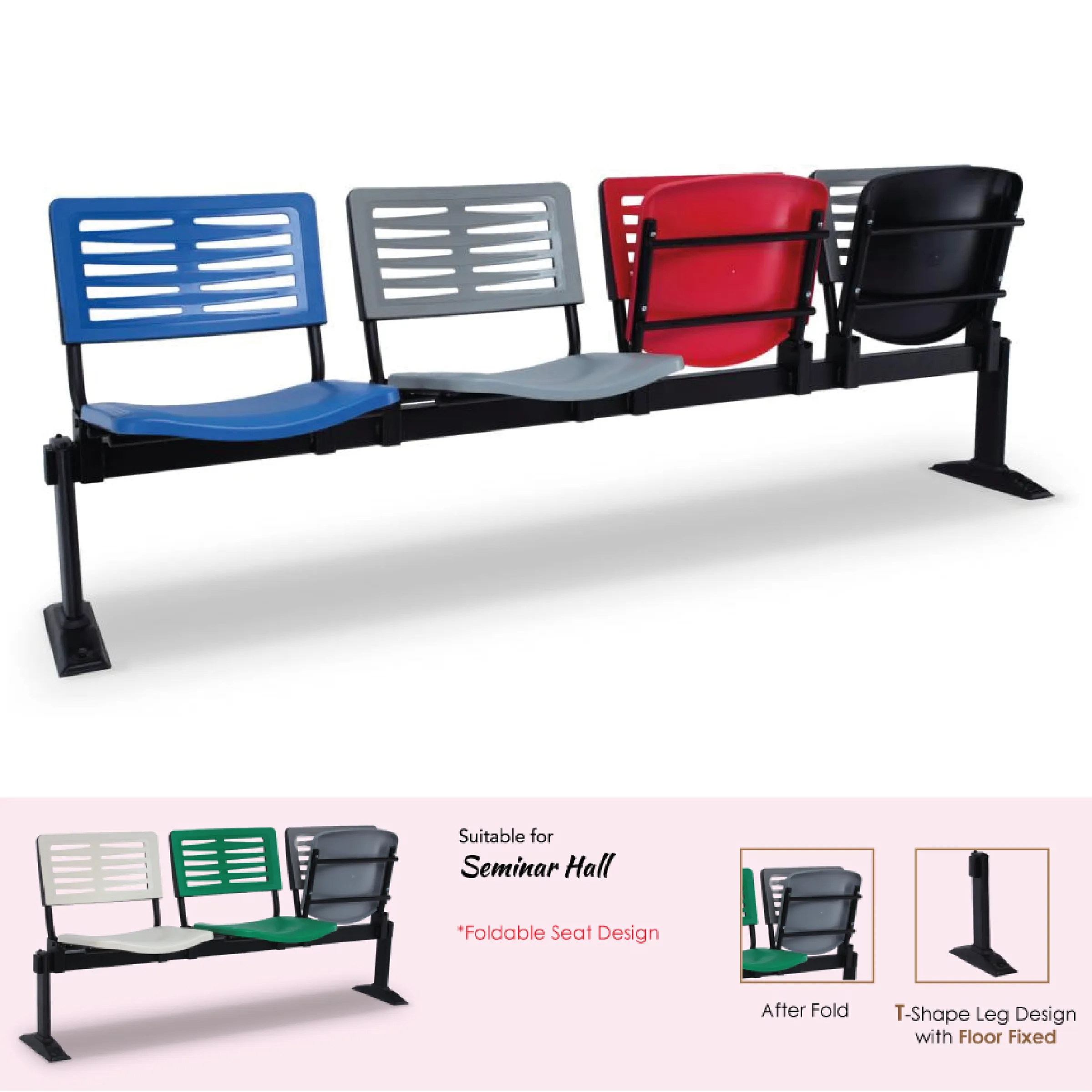 AXE3 - 3 to 4 Seater Link Waiting/Stadium Chair Foldable Seat (PP Shell)