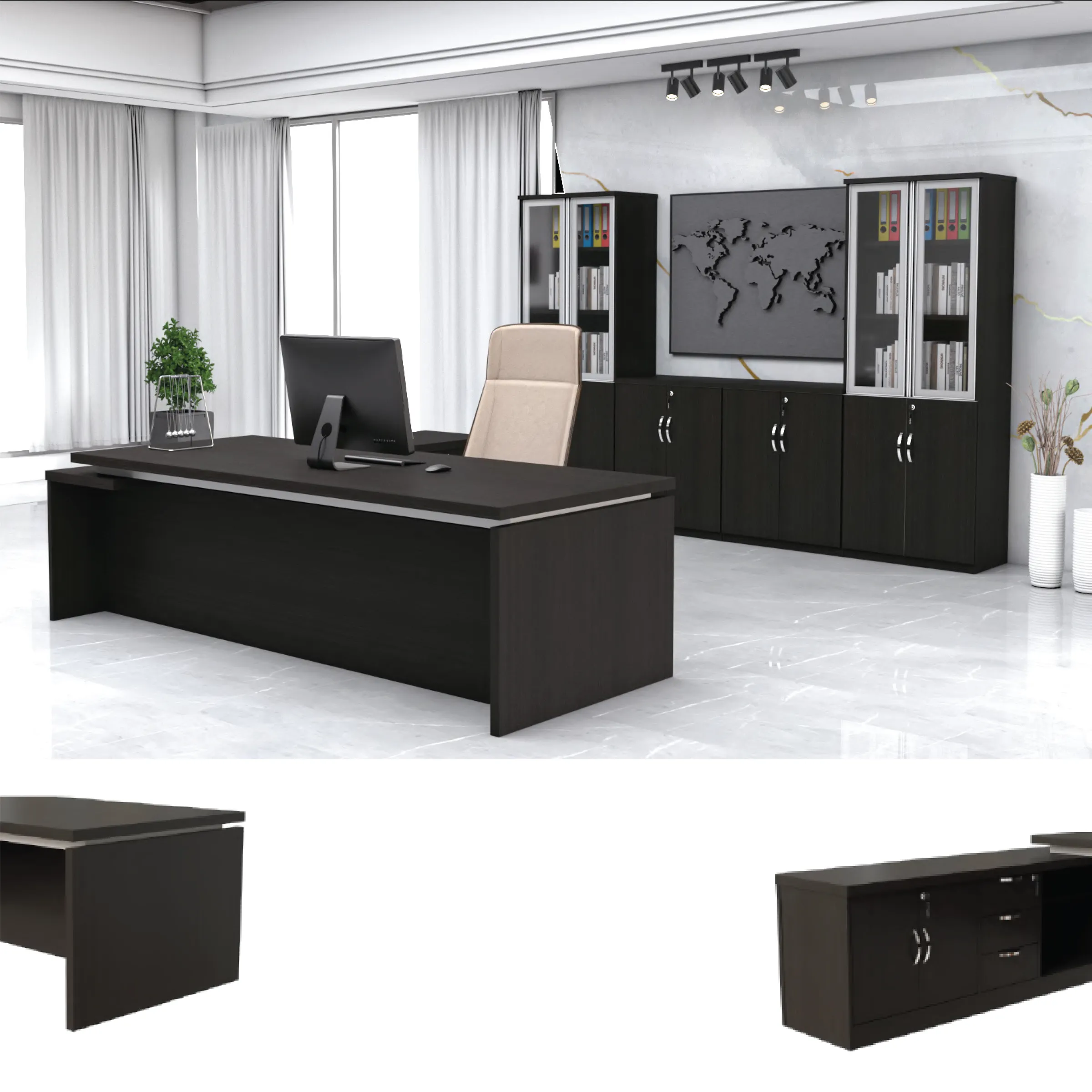 Modern Wooden Director's Table - SUP520 (Dark Walnut)