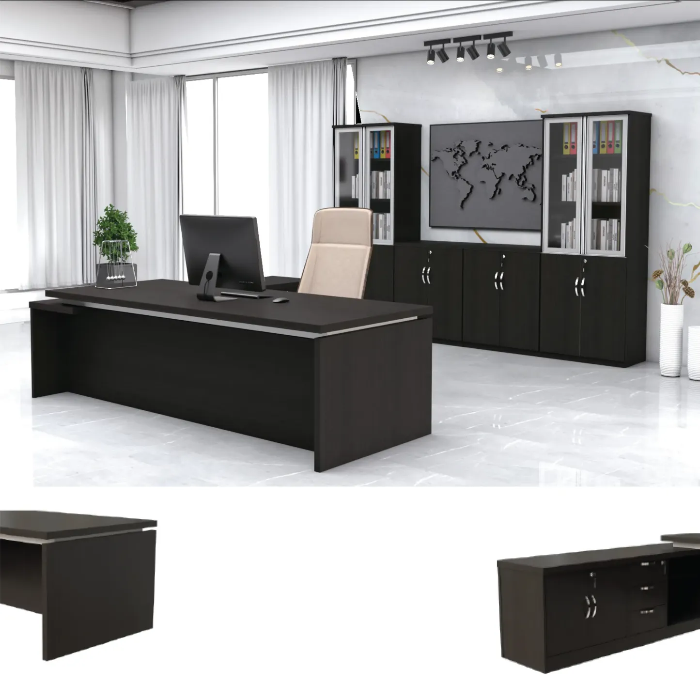 Modern Wooden Director's Table - SUP520 (Dark Walnut)