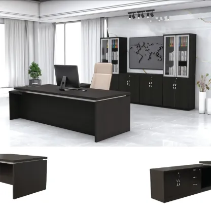 Modern Wooden Director's Table - SUP520 (Dark Walnut)