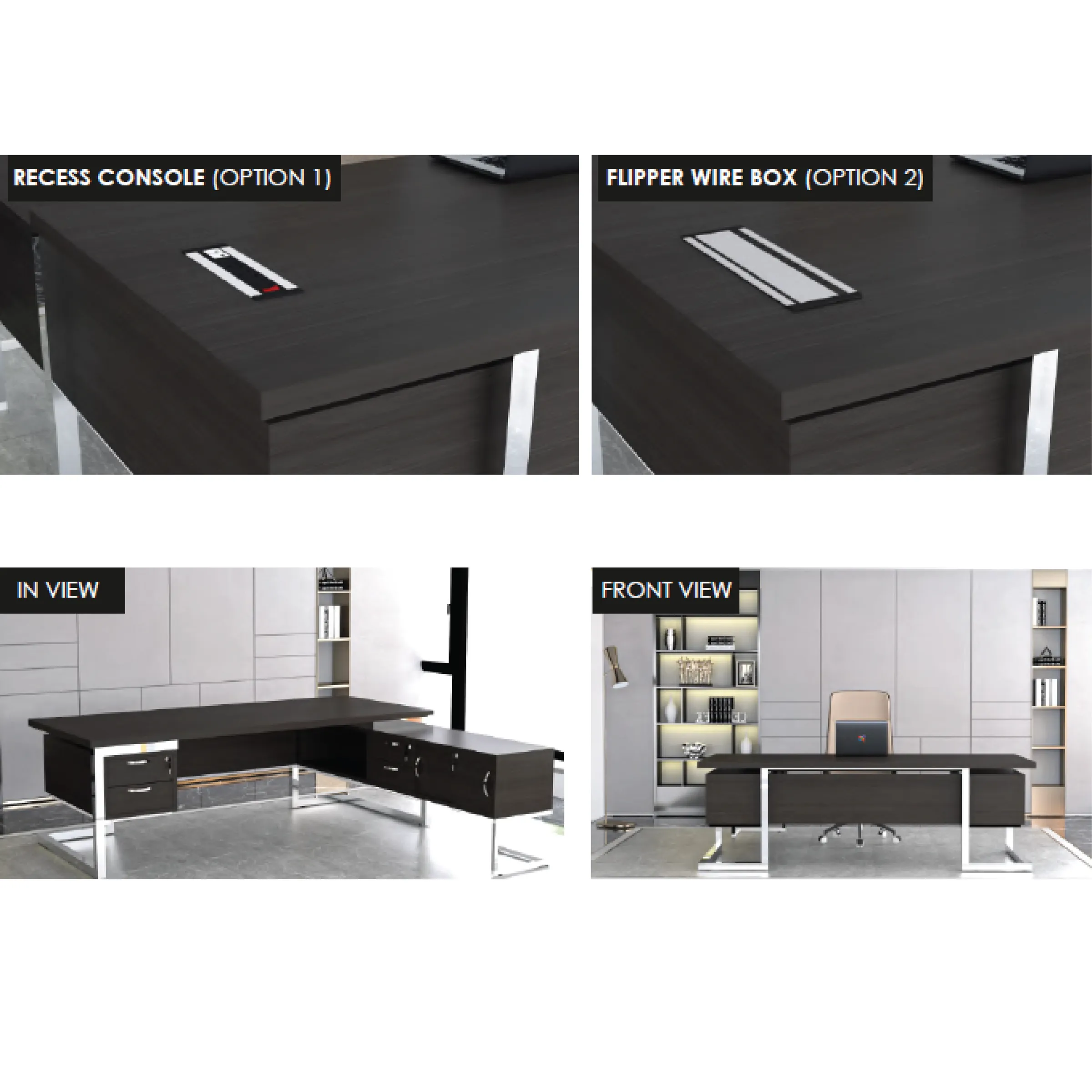 Classy Director Table with Side Cabinet - Chrome Leg