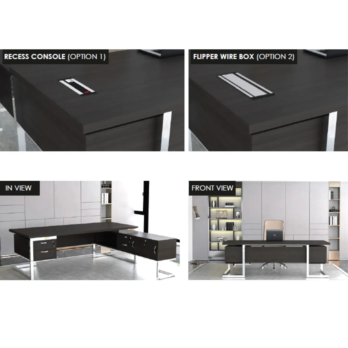 Classy Director Table with Side Cabinet - Chrome Leg