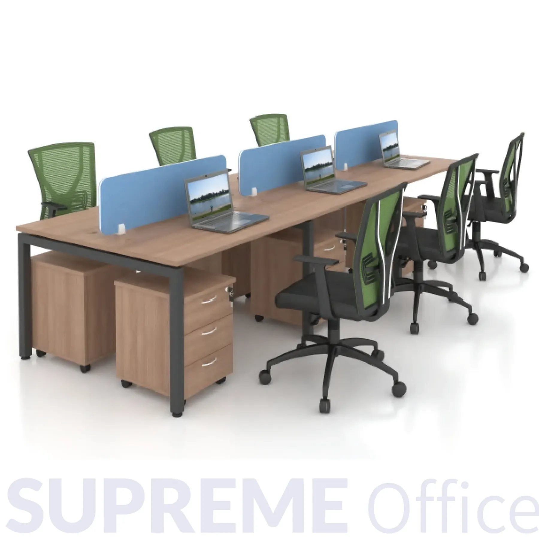 16mm Workstation - 6 seater - Frameless Fabric Partition (1500 x 600 per seater)