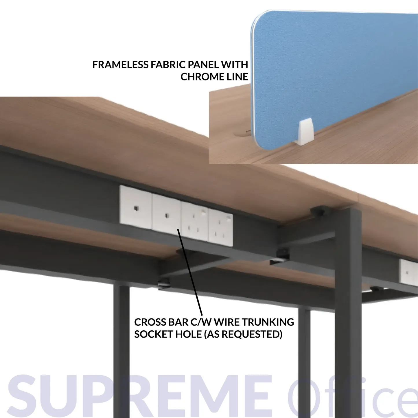 16mm Workstation - 6 seater - Frameless Fabric Partition (1500 x 600 per seater)