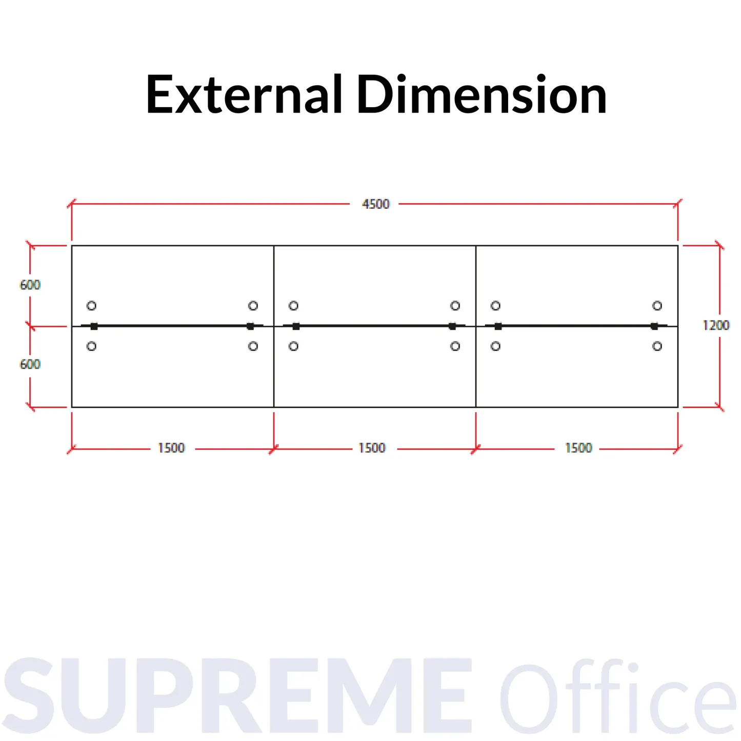 16mm Workstation - 6 seater - Frameless Fabric Partition (1500 x 600 per seater)