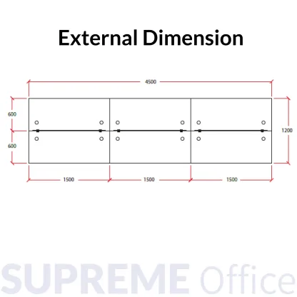 16mm Workstation - 6 seater - Frameless Fabric Partition (1500 x 600 per seater)
