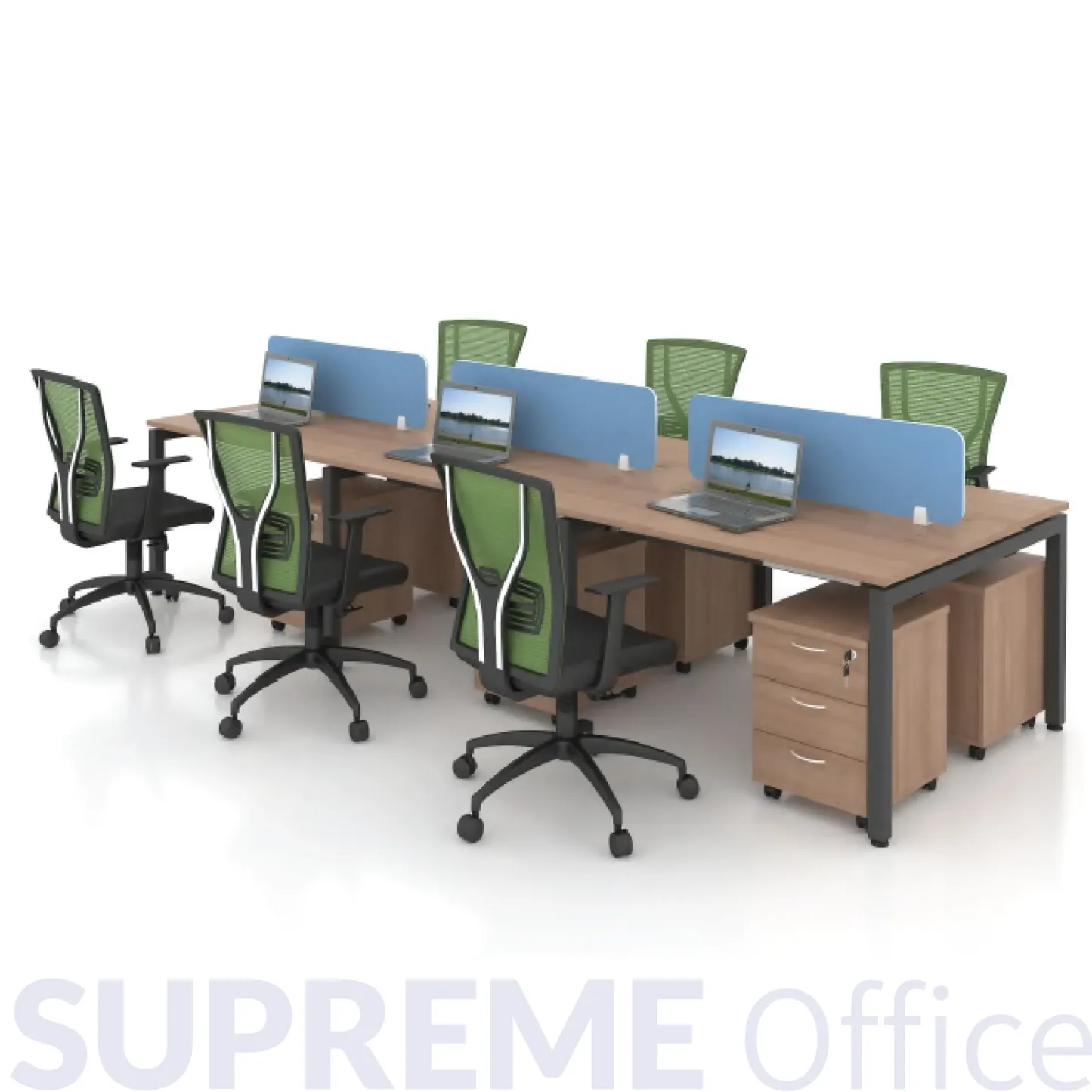 16mm Workstation - 6 seater - Frameless Fabric Partition (1500 x 600 per seater)