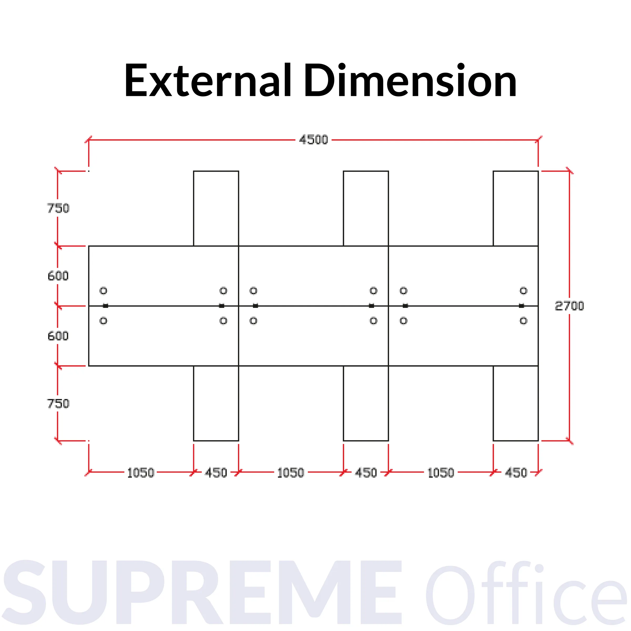 6 Seater Workstation with acrylic panel + side cabinet