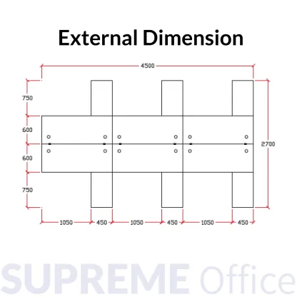 6 Seater Workstation with acrylic panel + side cabinet
