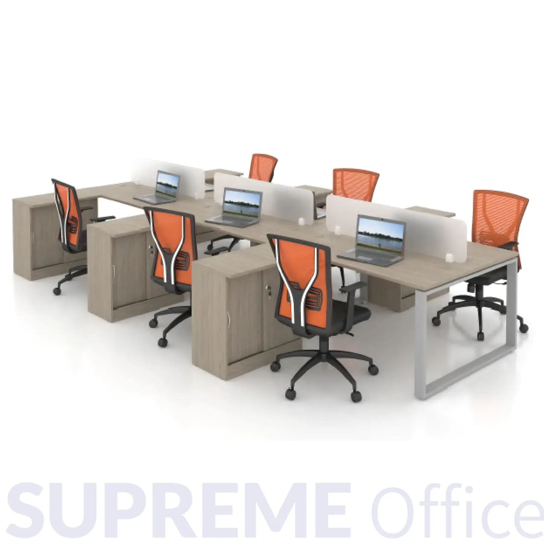 6 Seater Workstation with acrylic panel + side cabinet