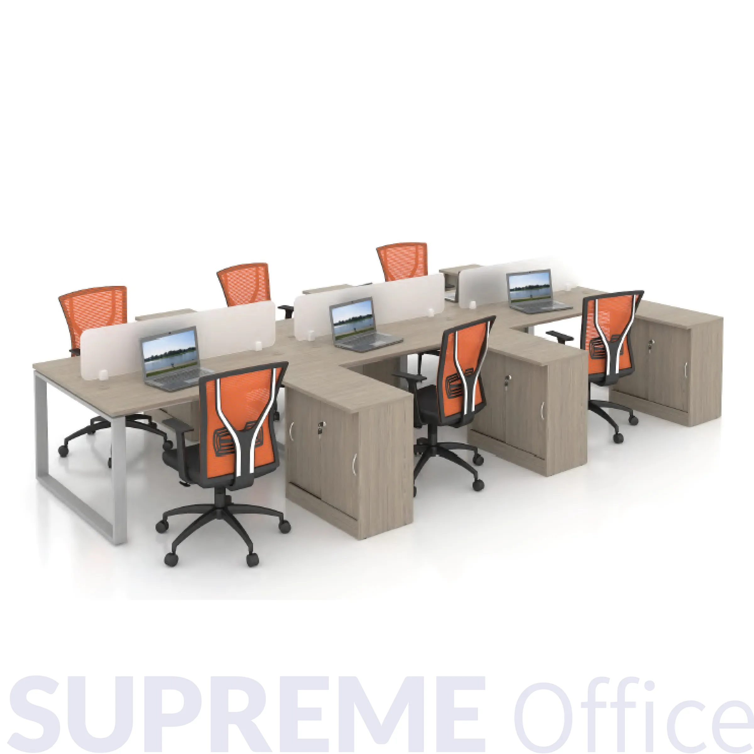 6 Seater Workstation with acrylic panel + side cabinet