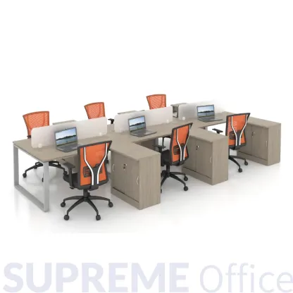 6 Seater Workstation with acrylic panel + side cabinet