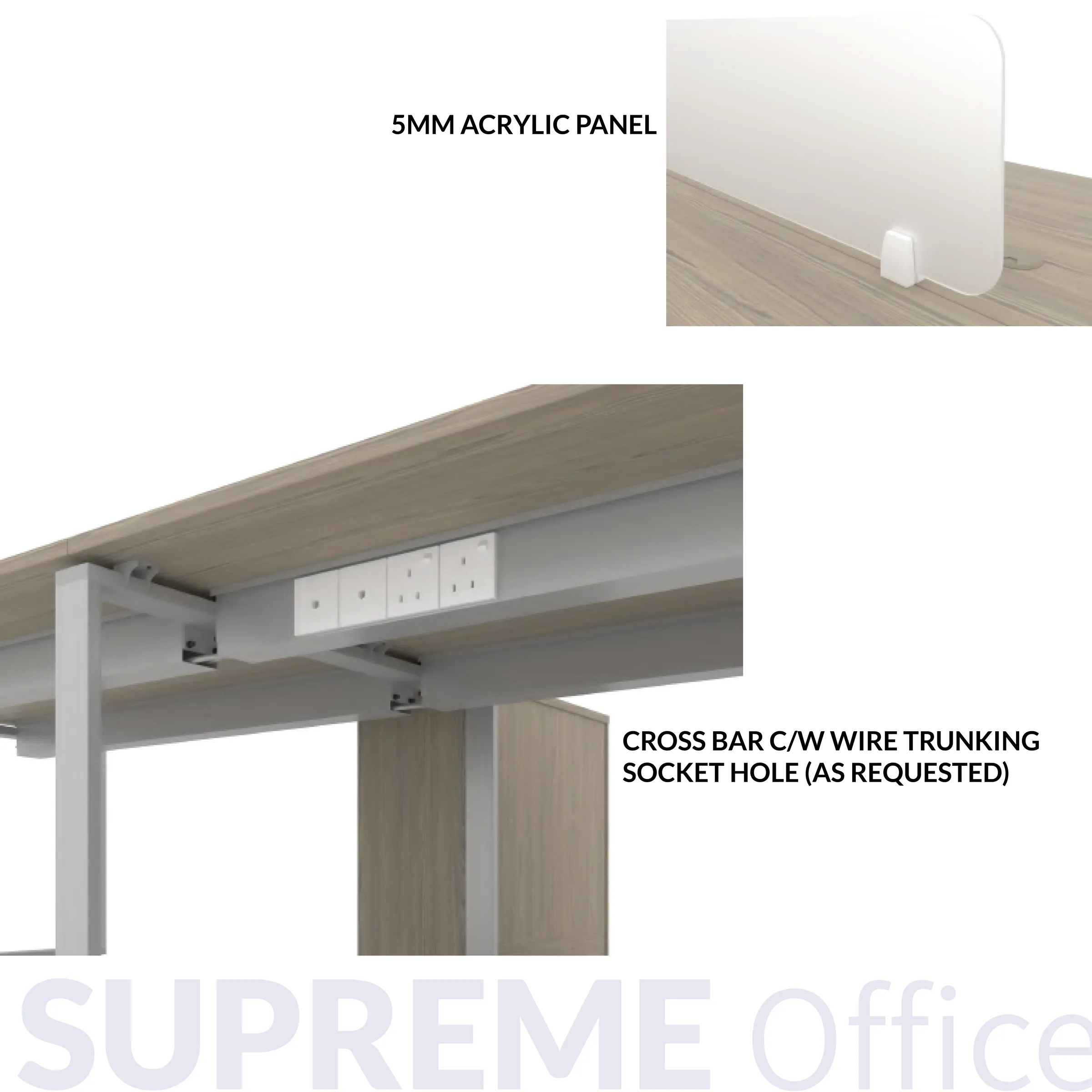 6 Seater Workstation with acrylic panel + side cabinet