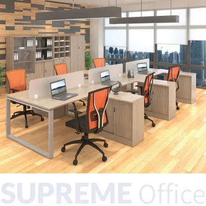 6 Seater Workstation with acrylic panel + side cabinet