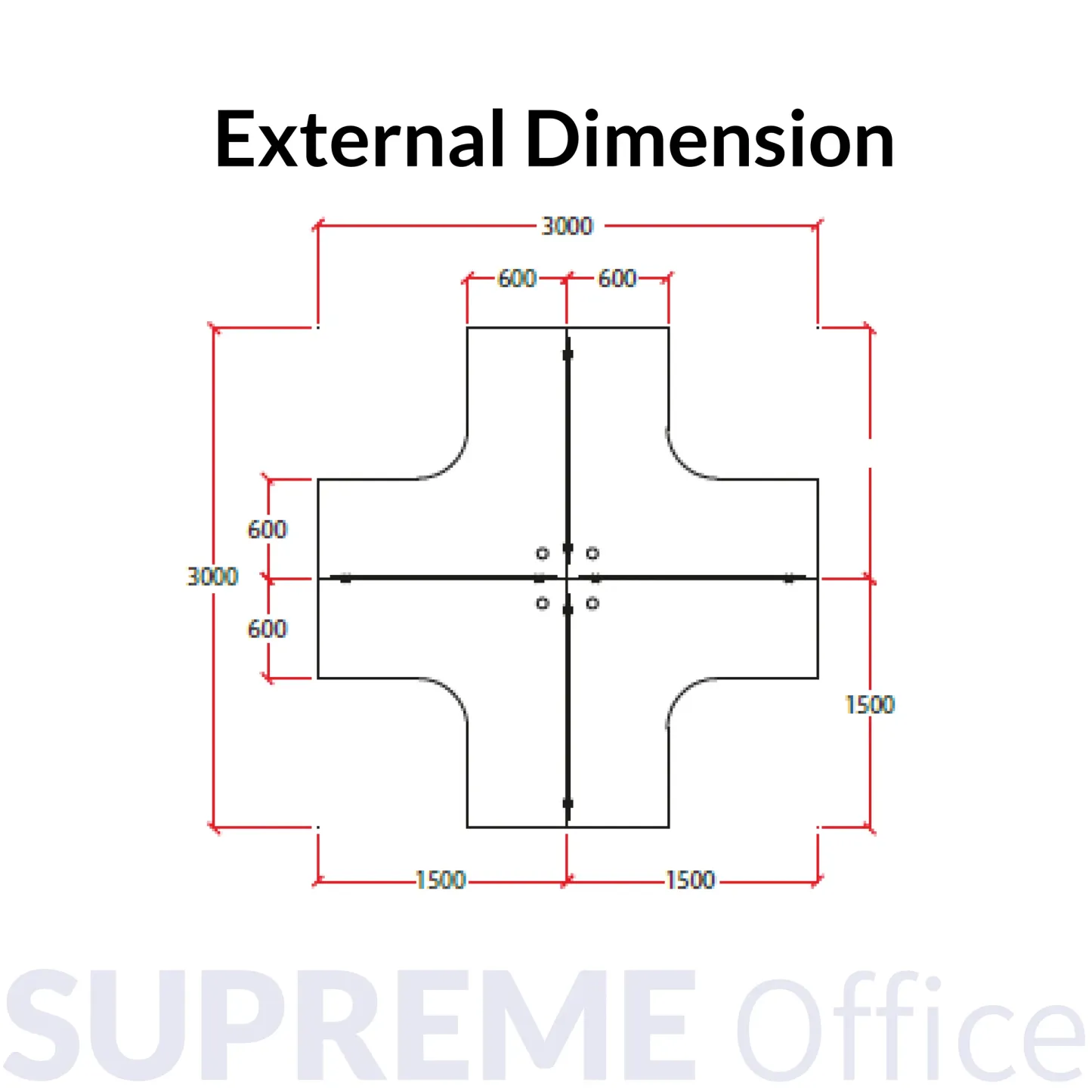 L-Shaped 4 Seater with Fixed 4D Pedestal Leg - Frameless Hanging Partition