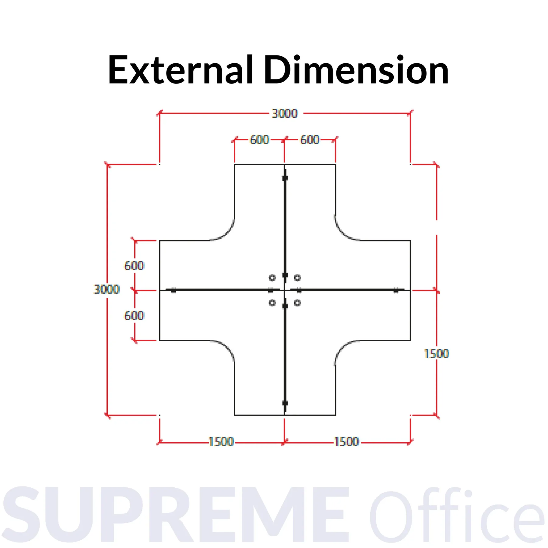 L-Shaped 4 Seater with Fixed 4D Pedestal Leg - Frameless Hanging Partition