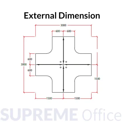 L-Shaped 4 Seater with Fixed 4D Pedestal Leg - Frameless Hanging Partition