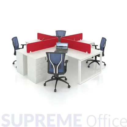 L-Shaped 4 Seater with Fixed 4D Pedestal Leg - Frameless Hanging Partition