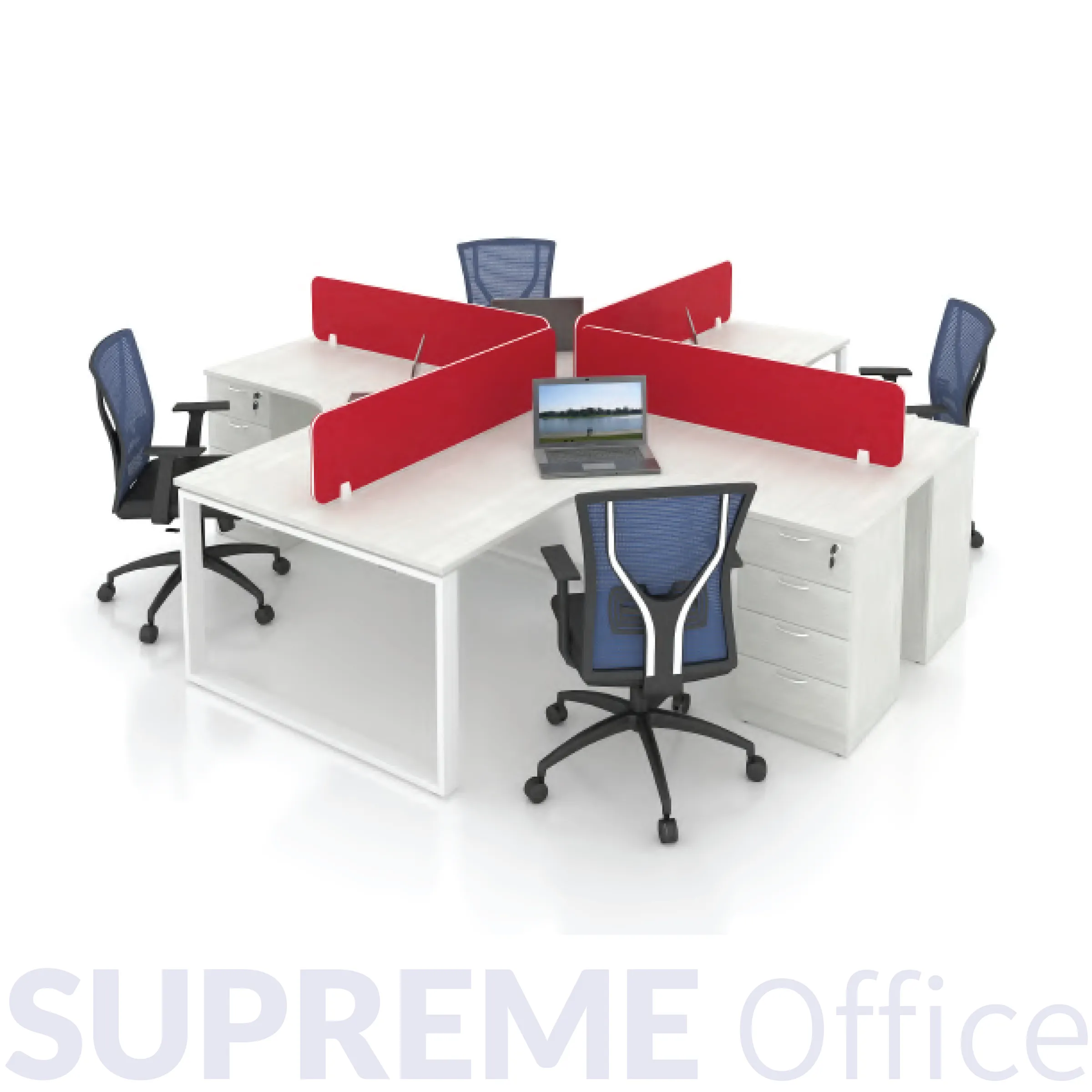 L-Shaped 4 Seater with Fixed 4D Pedestal Leg - Frameless Hanging Partition