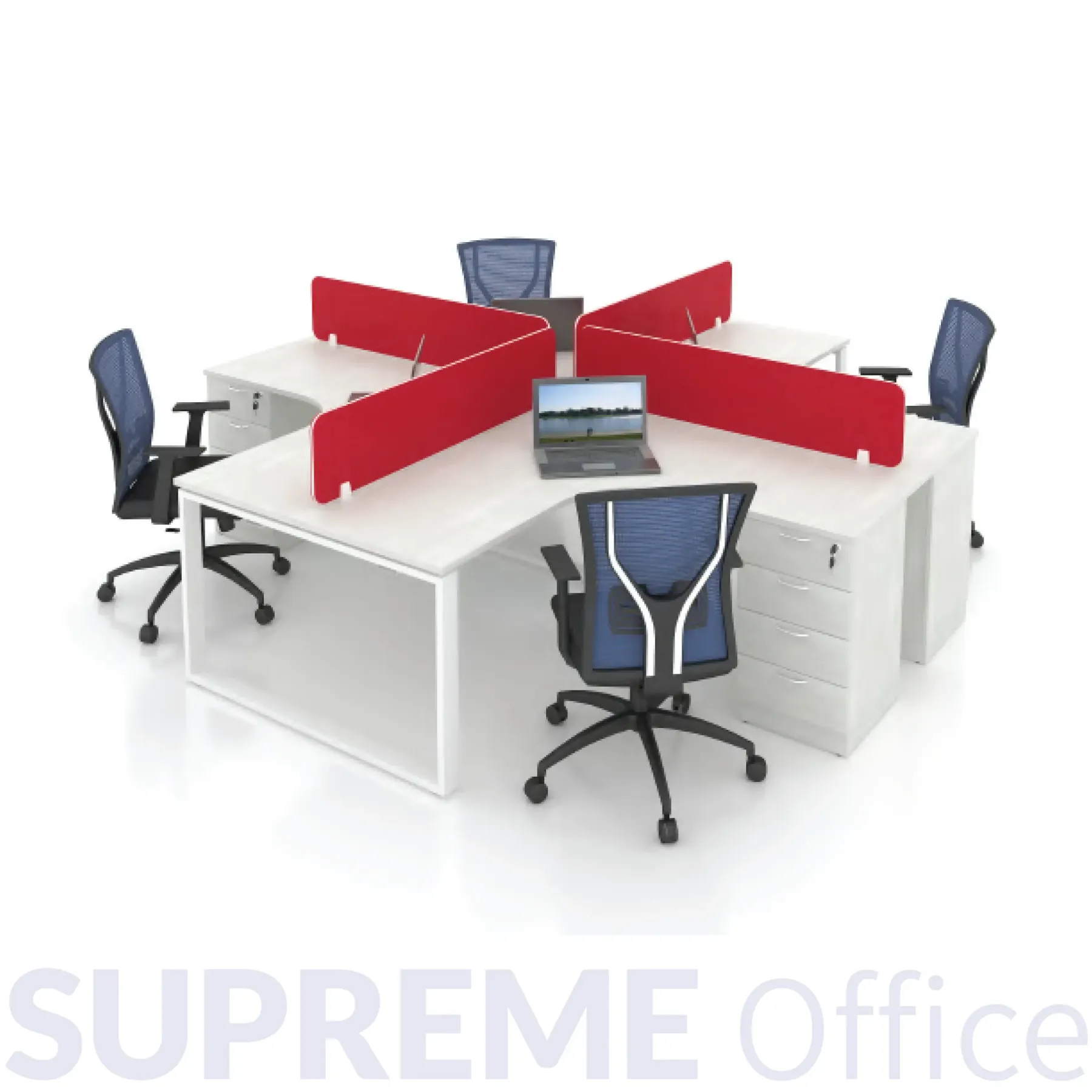 L-Shaped 4 Seater with Fixed 4D Pedestal Leg - Frameless Hanging Partition