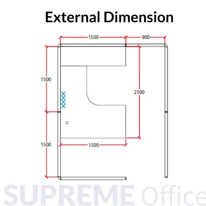 1 Seater Private Workstation with Standing Partition + Hanging Cabinet