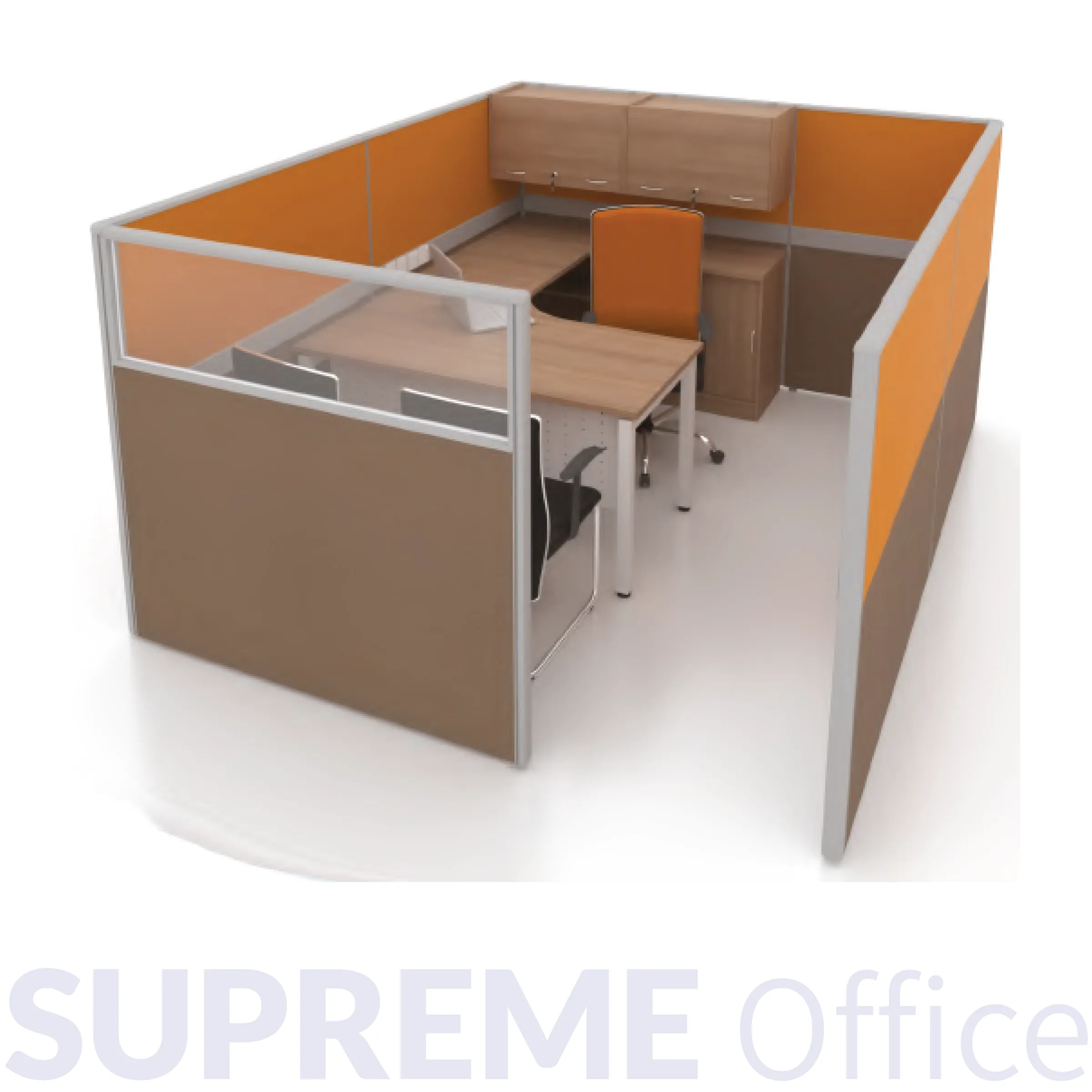 1 Seater Private Workstation with Standing Partition + Hanging Cabinet