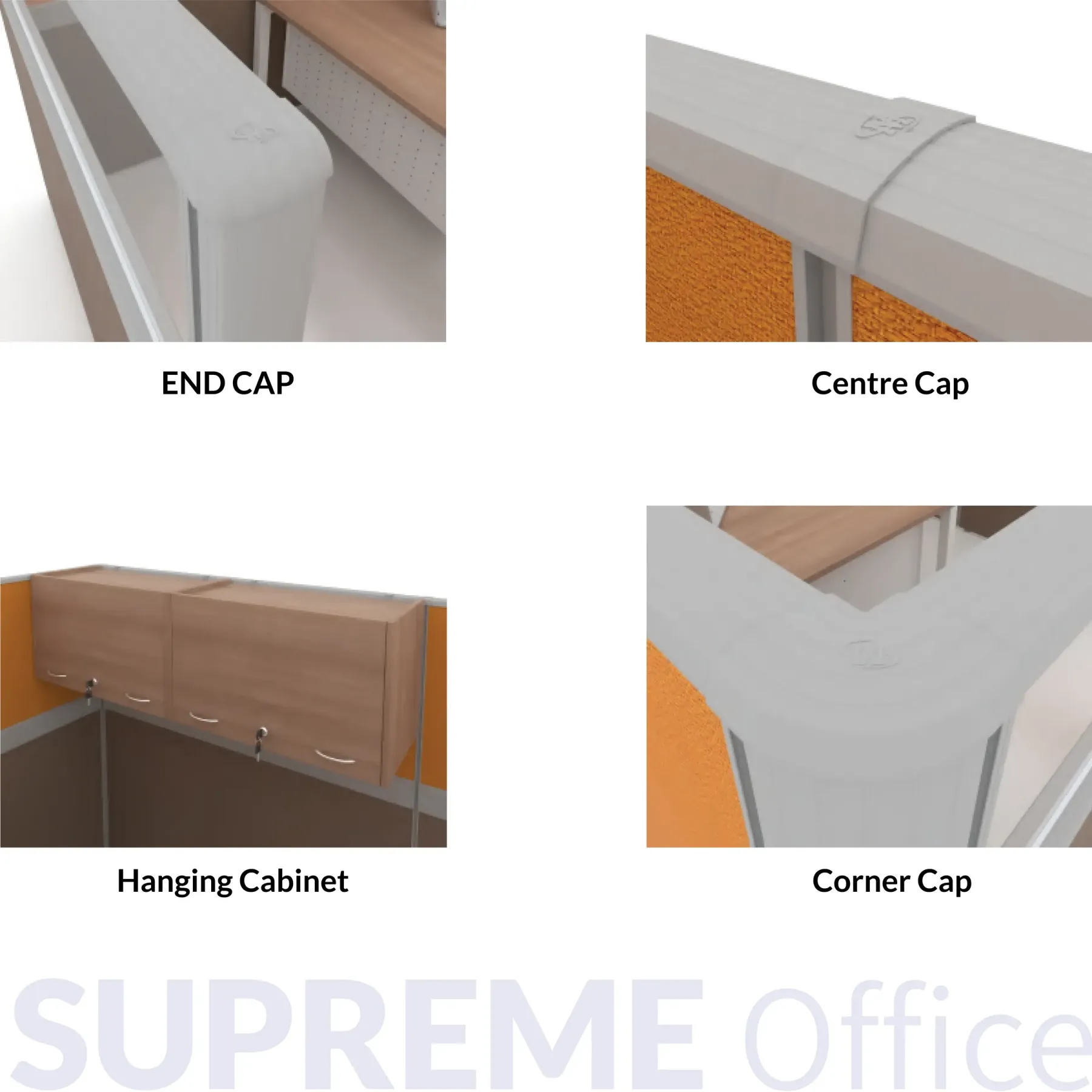 1 Seater Private Workstation with Standing Partition + Hanging Cabinet