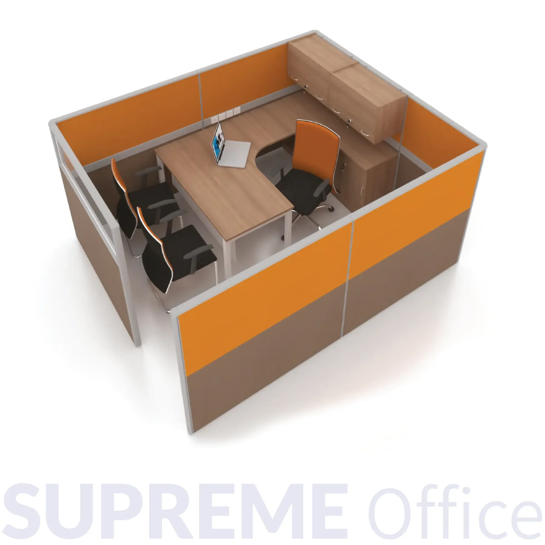 1 Seater Private Workstation with Standing Partition + Hanging Cabinet