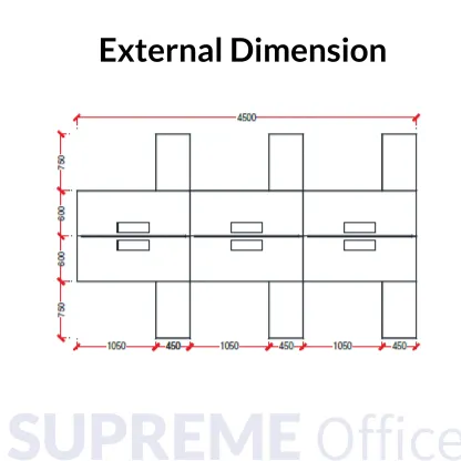 6 Seater Workstation with O Leg - with side sliding door cabinet