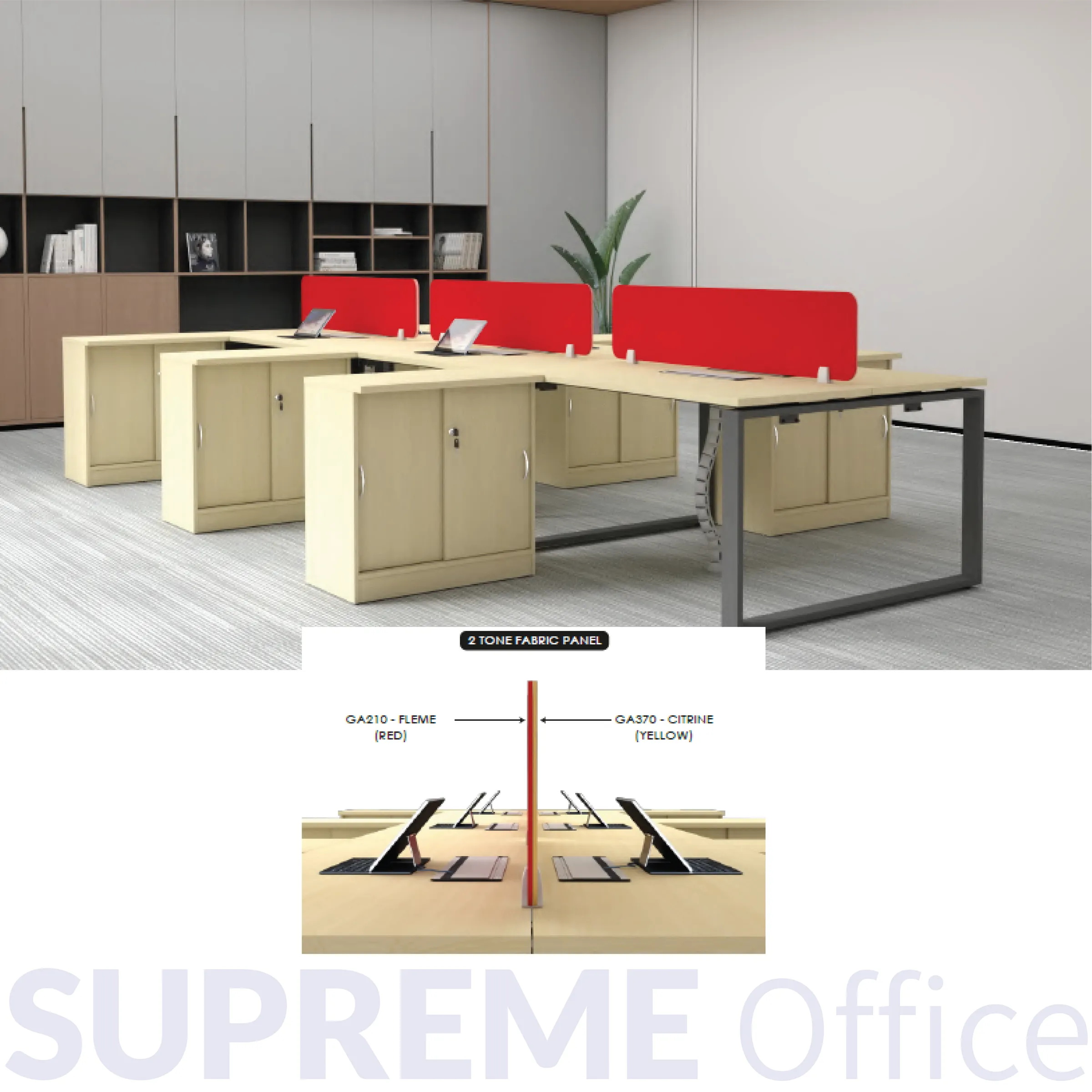 6 Seater Workstation with O Leg - with side sliding door cabinet