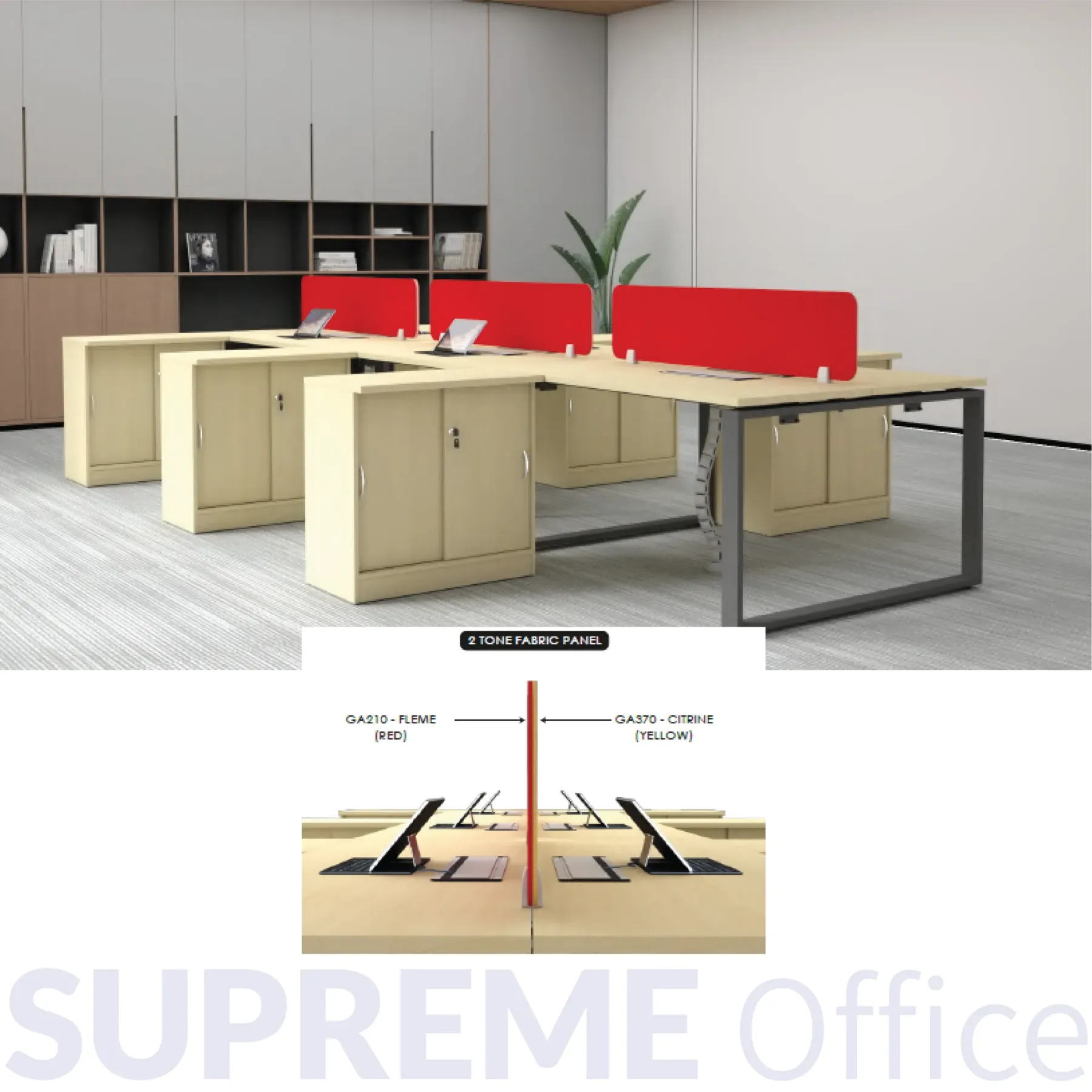 6 Seater Workstation with O Leg - with side sliding door cabinet