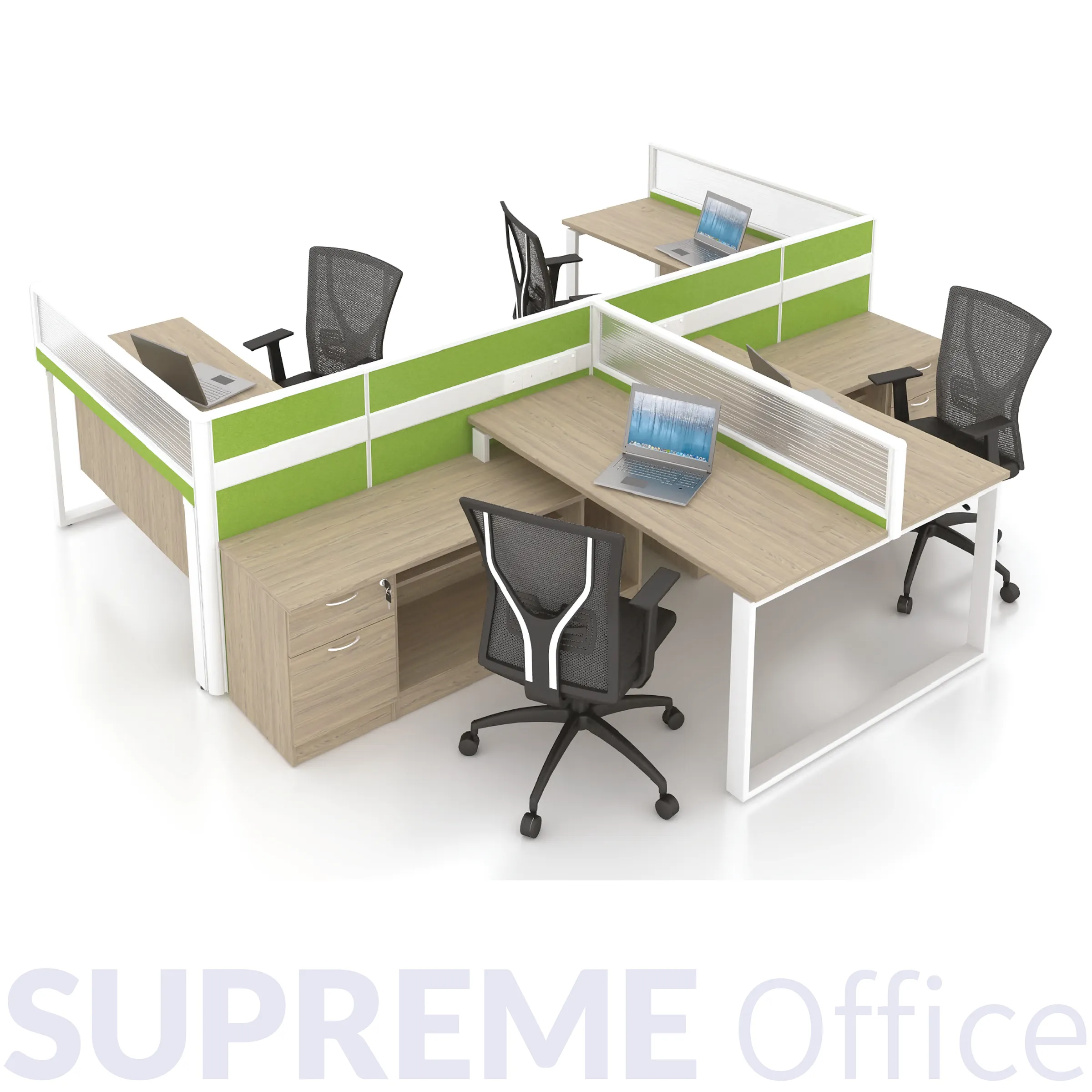 4 Seater Workstation + Standing Partition -with side cabinet