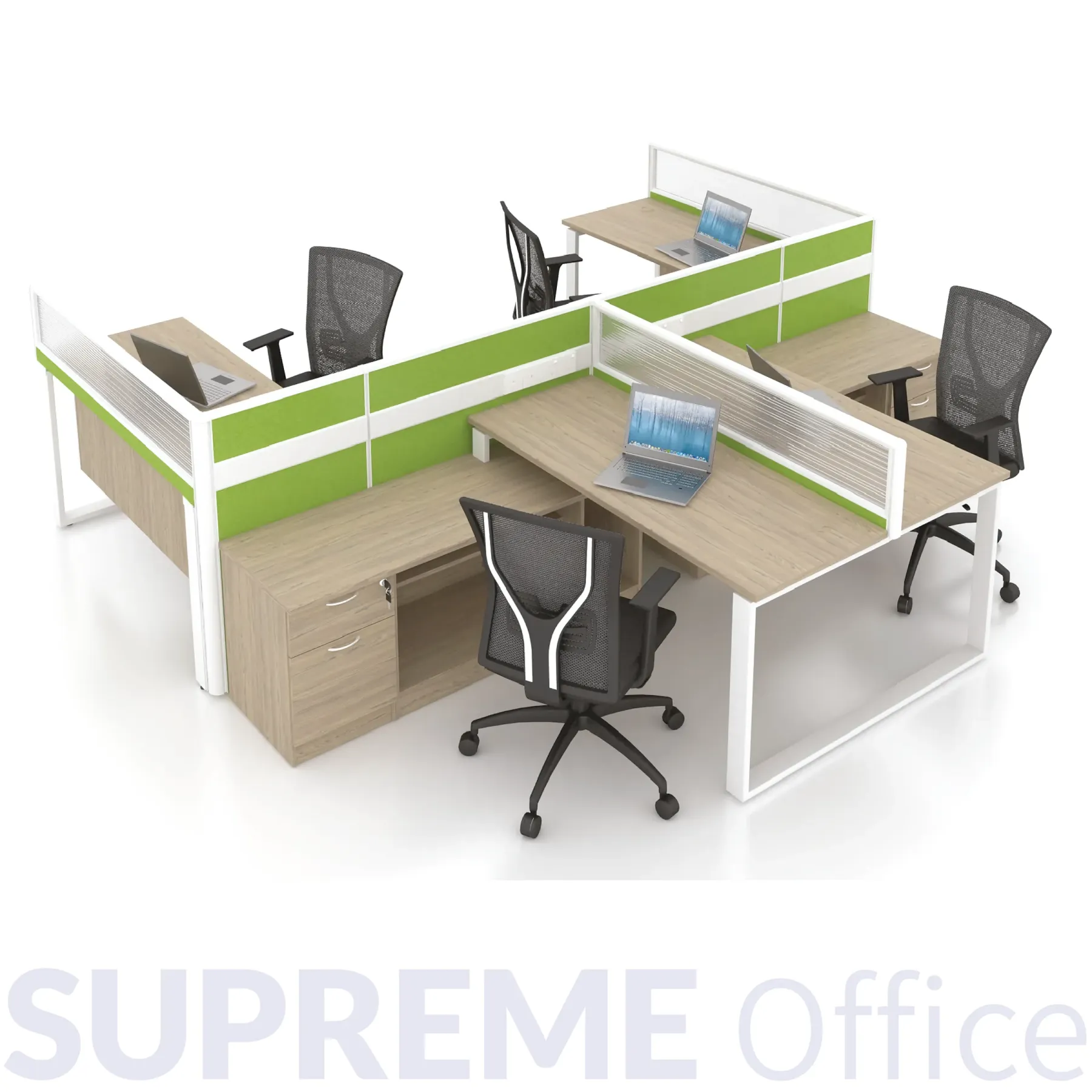 4 Seater Workstation + Standing Partition -with side cabinet