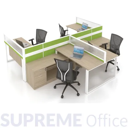 4 Seater Workstation + Standing Partition -with side cabinet