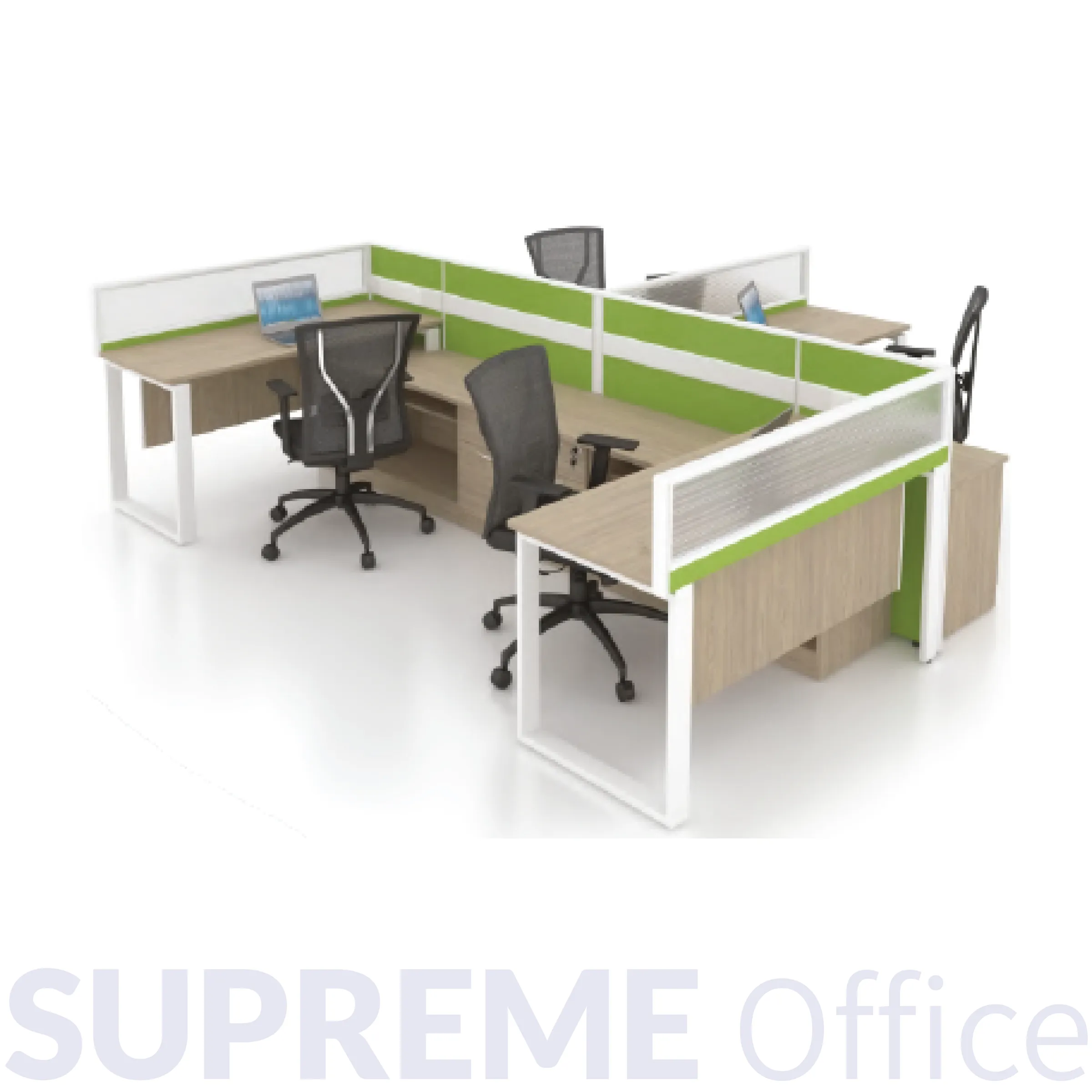 4 Seater Workstation + Standing Partition -with side cabinet