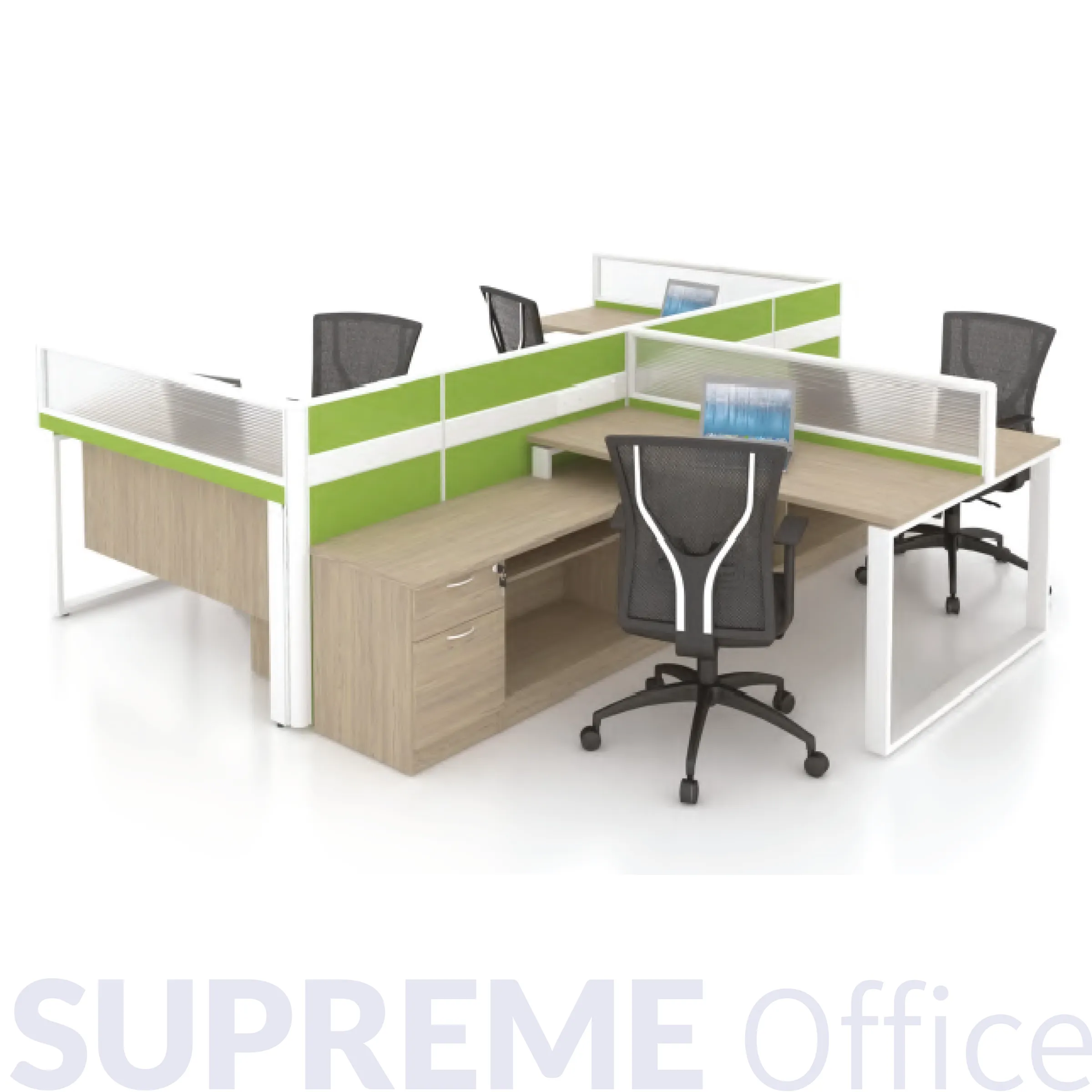 4 Seater Workstation + Standing Partition -with side cabinet