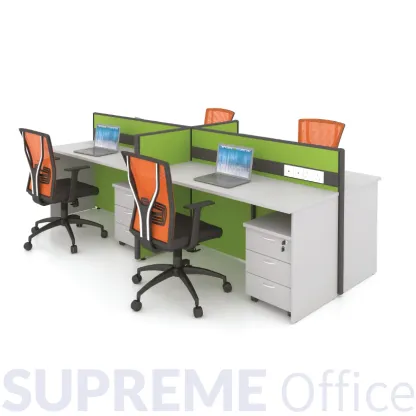 8 Seater Workstation - Combination of L-shape and Rectangular Table - Standing Partition