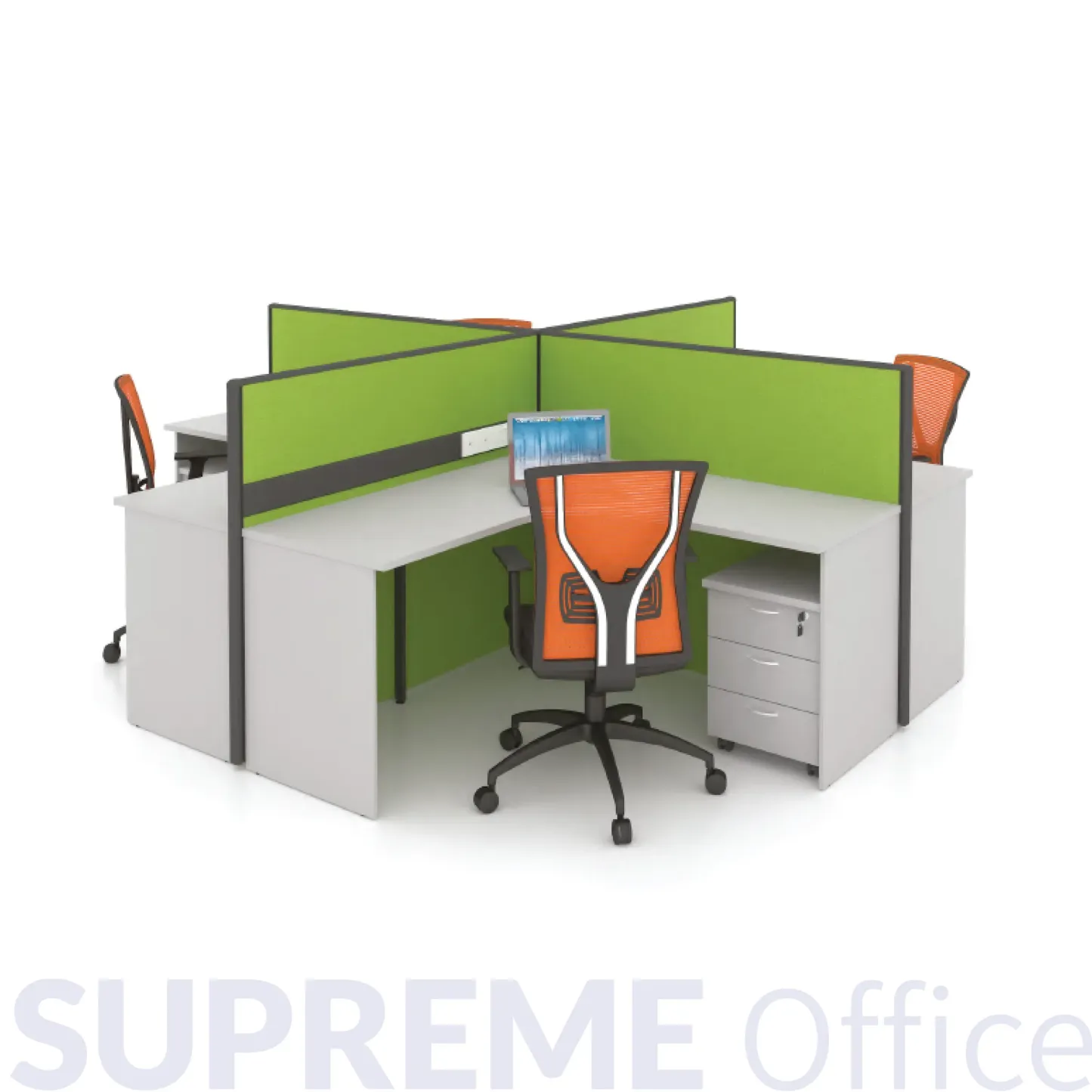 8 Seater Workstation - Combination of L-shape and Rectangular Table - Standing Partition