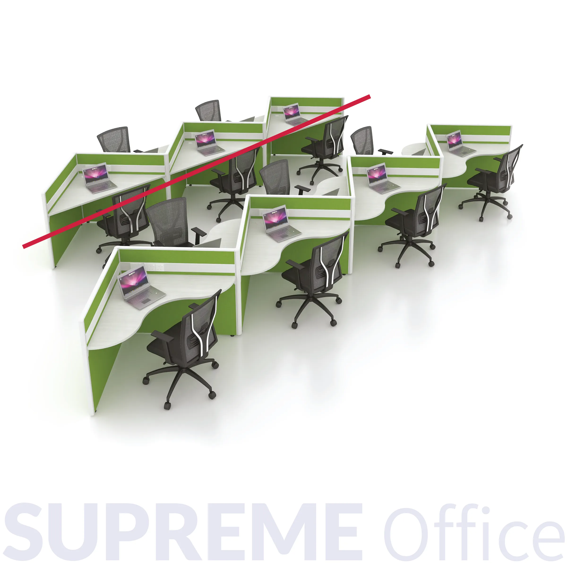 7 Seater Office Workstation - Zig Zag Concept - Standing Partition