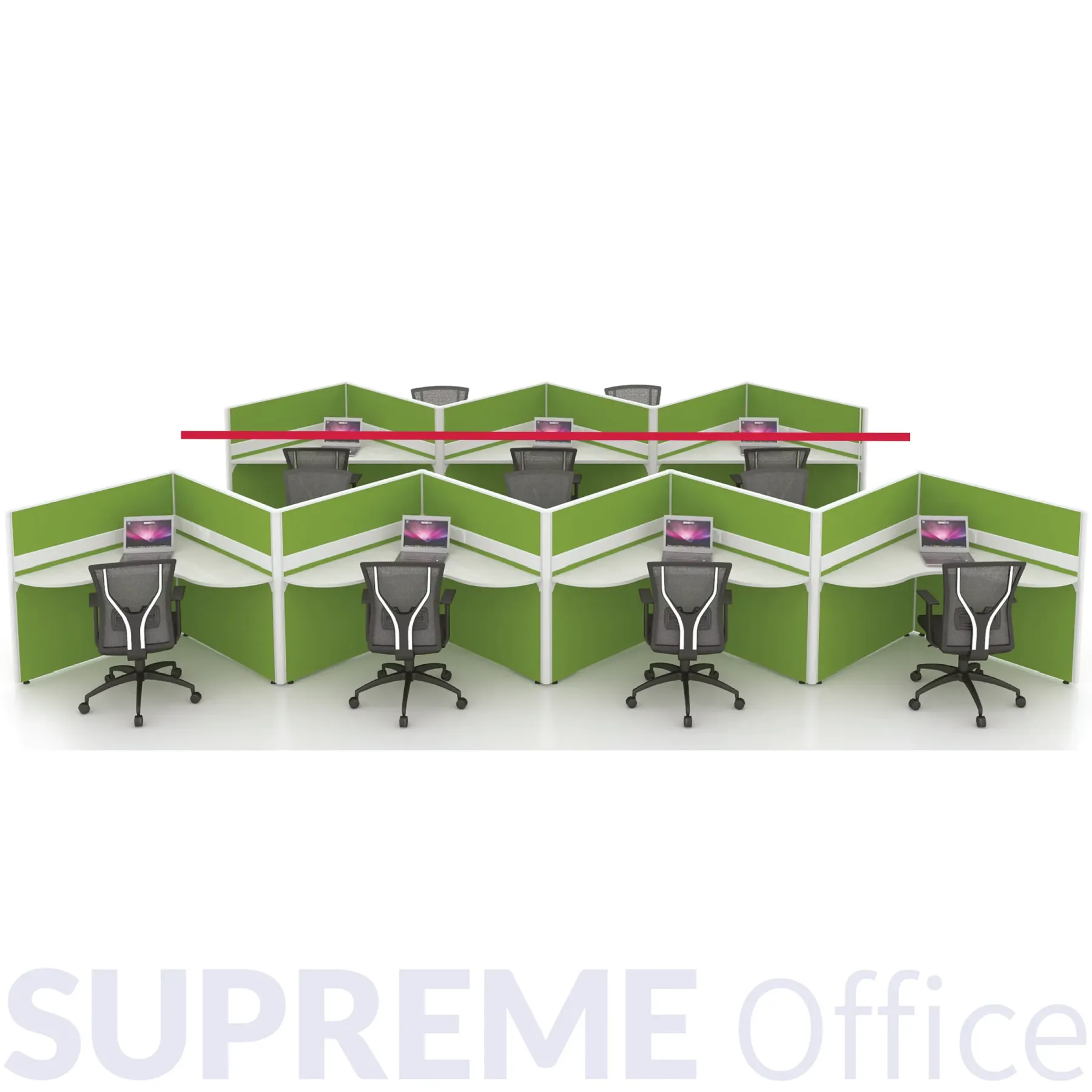 7 Seater Office Workstation - Zig Zag Concept - Standing Partition