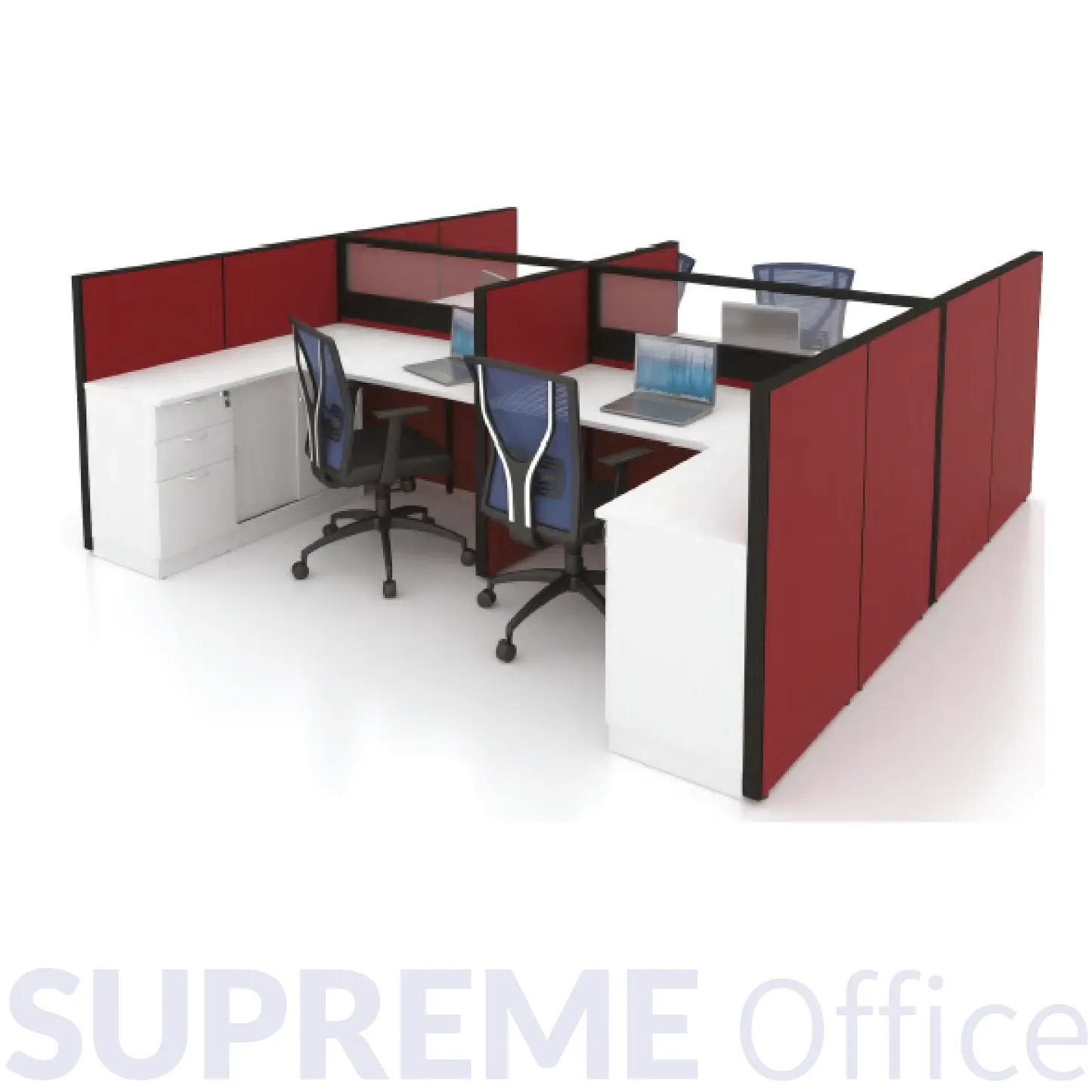8 Seater Workstation - Standing Partition + Medium Height Cabinet 