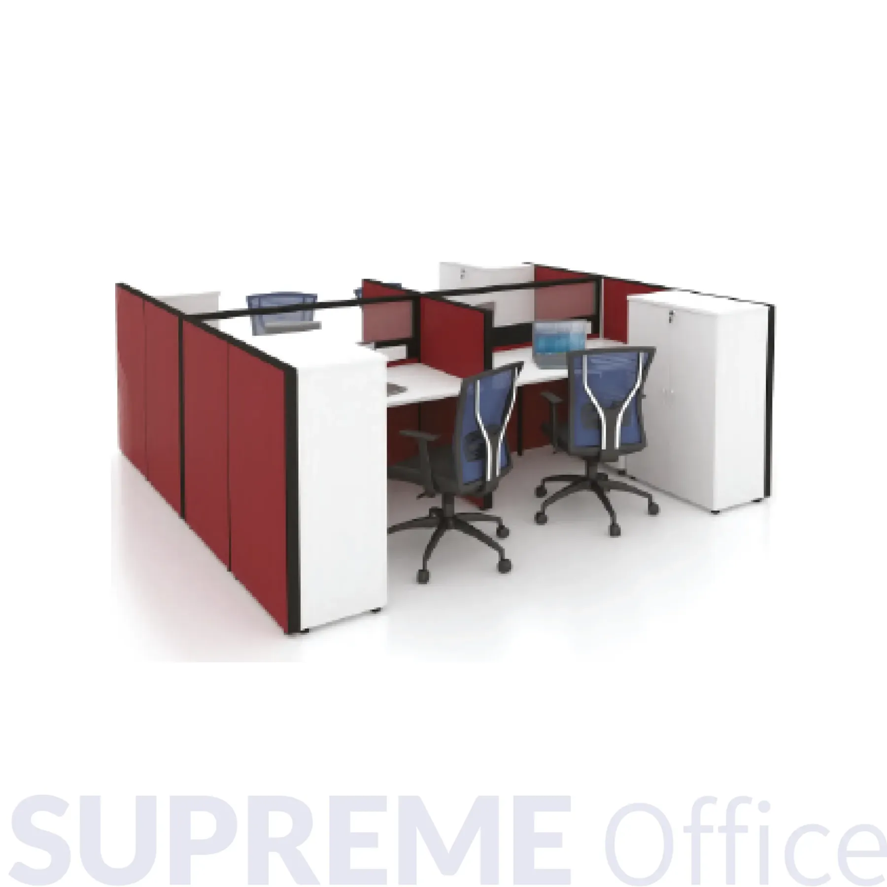 8 Seater Workstation - Standing Partition + Medium Height Cabinet 
