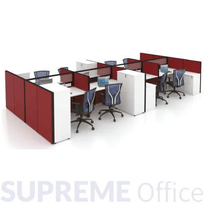 8 Seater Workstation - Standing Partition + Medium Height Cabinet 