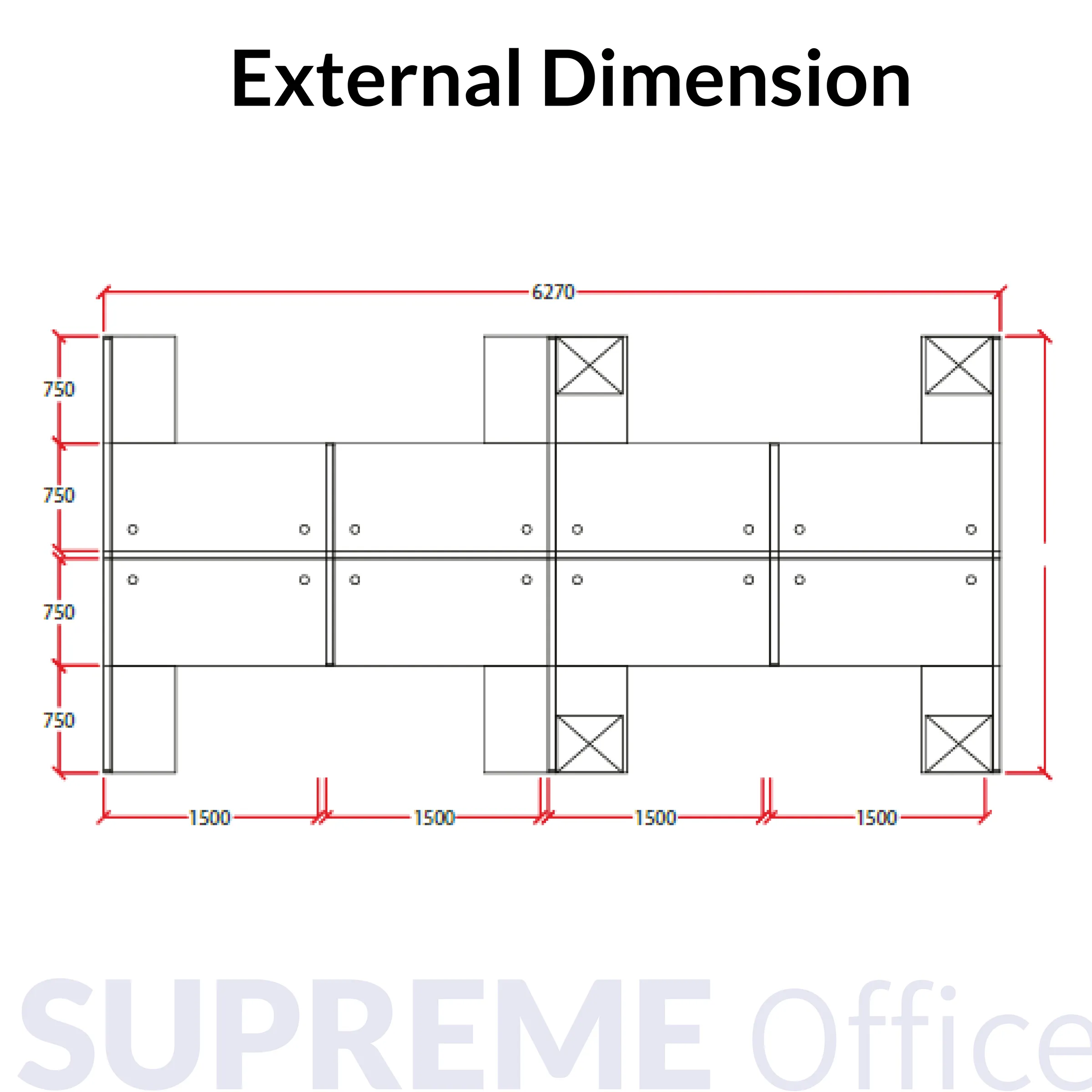 8 Seater Workstation - Standing Partition + Medium Height Cabinet 
