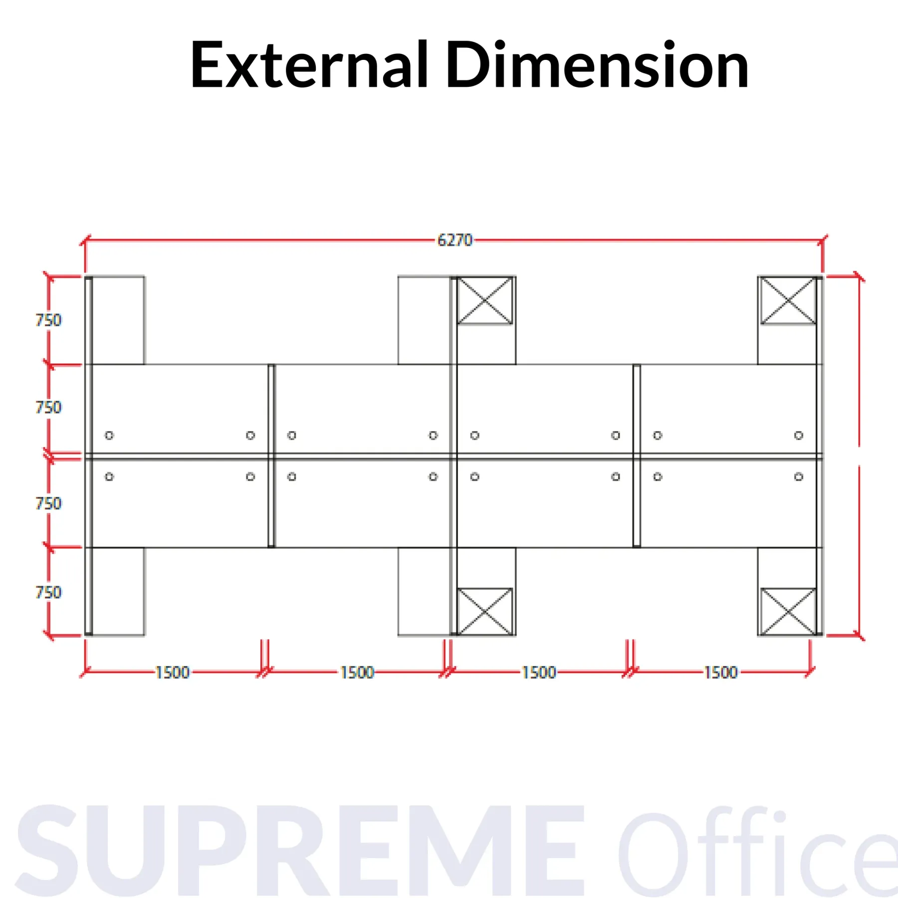 8 Seater Workstation - Standing Partition + Medium Height Cabinet 