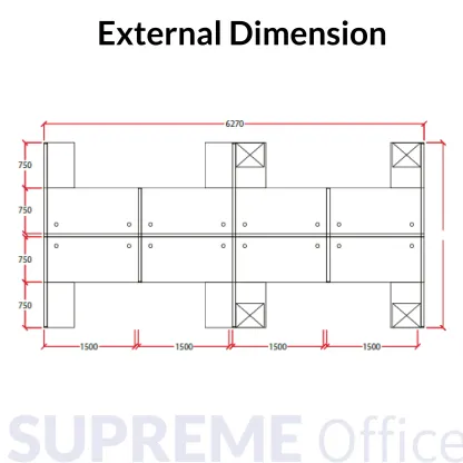 8 Seater Workstation - Standing Partition + Medium Height Cabinet 