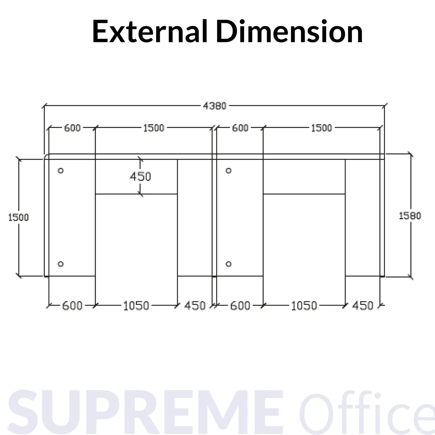 2 Seater Workstation + Side Table + Back Low Cabinet Combo - Standing Partition (60mm)